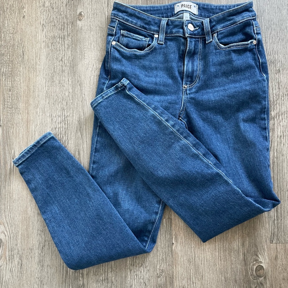PAIGE Women's Size 25 Dark Blue Skinny Jeans High Rise Muse Denim Casual Zip
